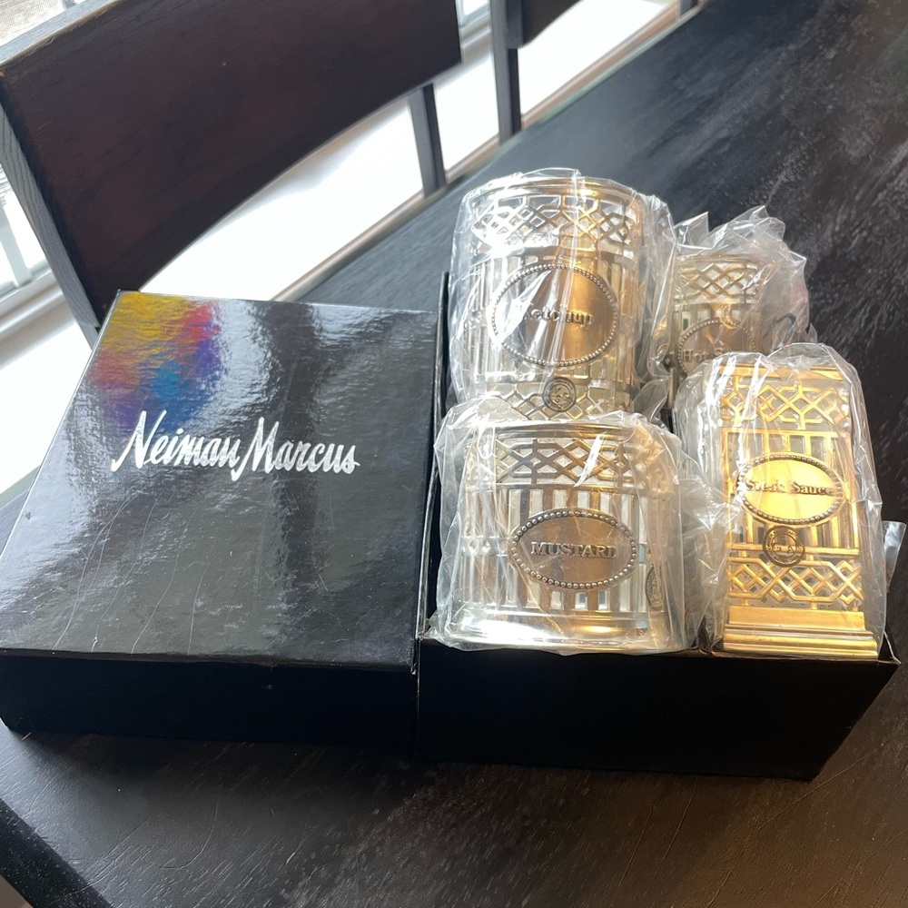 Neiman Marcus Godinger Sterling Silver 4pc condiment holder